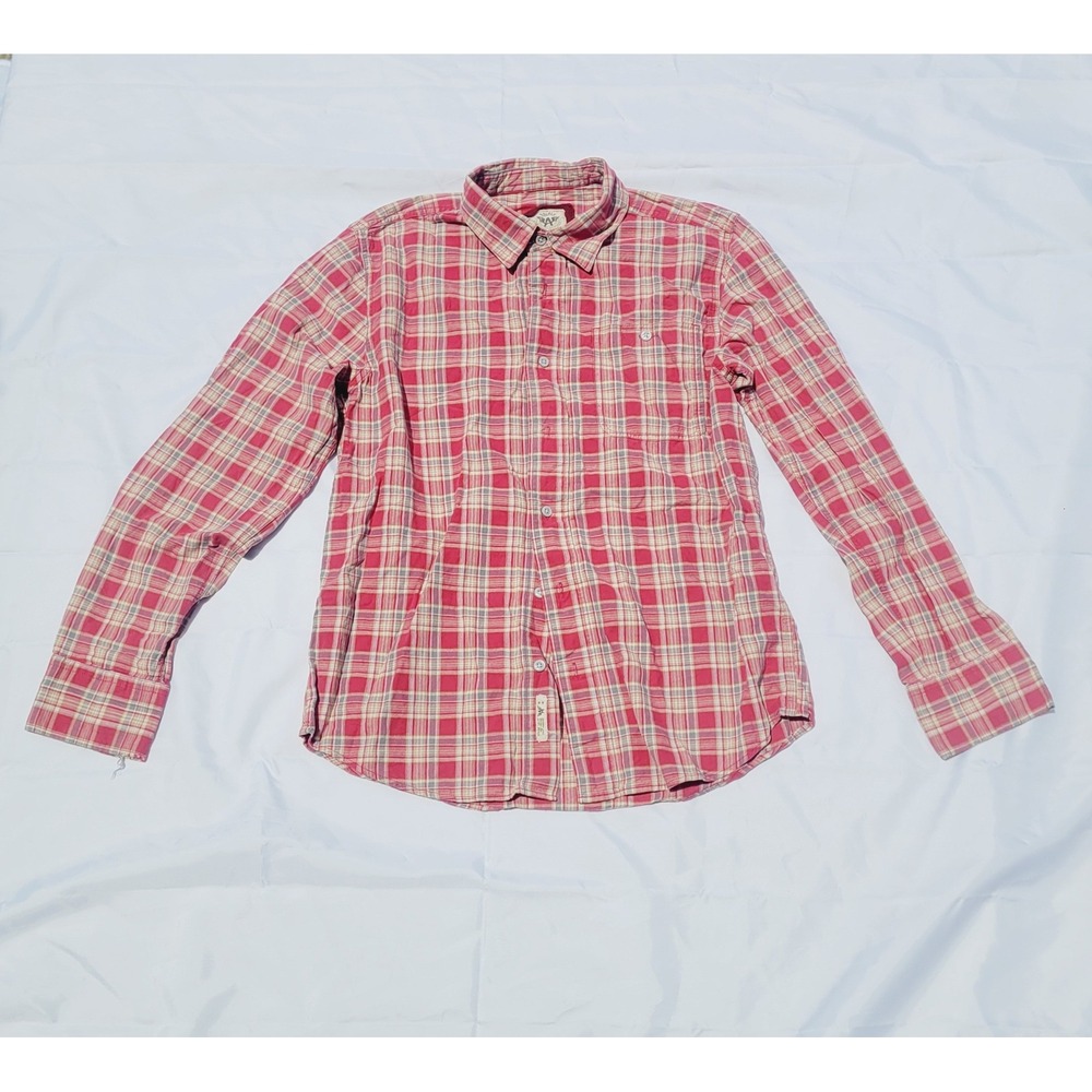 Double A Plaid Button Down Mens M Red Long Sleeve Casual Shirt K56